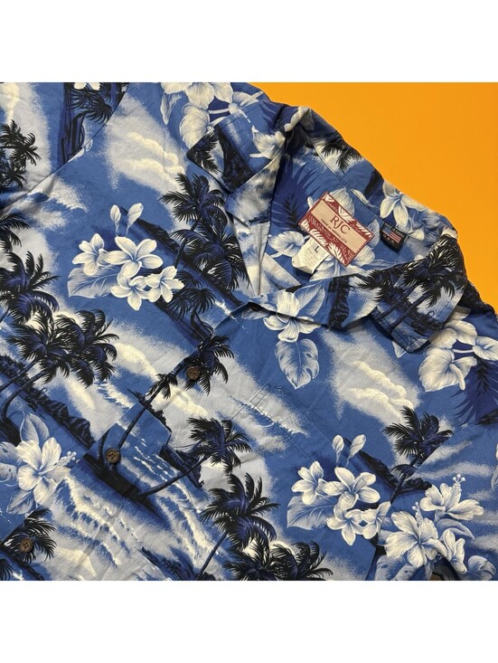 RJC Other - RJC Hawaiian Shirt Blue Palm Trees Floral Print Cotton USA Hawaii Made Men’s L